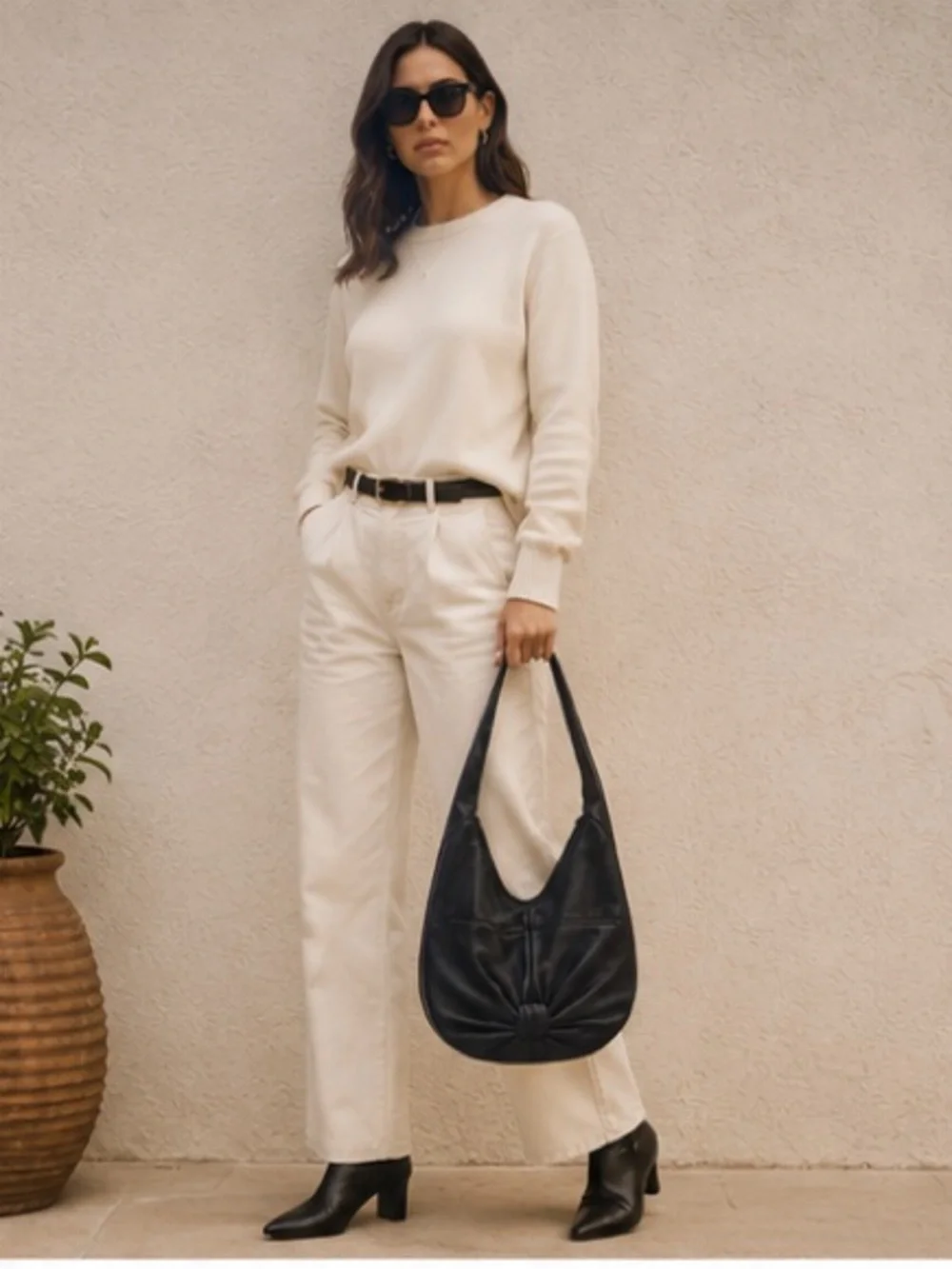 Vintage La Borsa Italian Leather Knotted Hobo Black Soft Slouchy Shoulder Bag